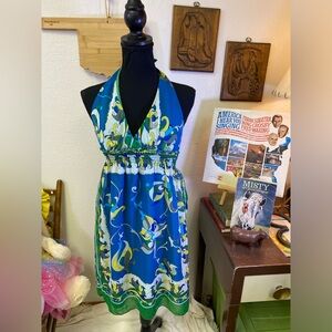 Too Mi Halter Dress 2010s Vibe Boho Floral Retro Smocked Waist Estimated S/M